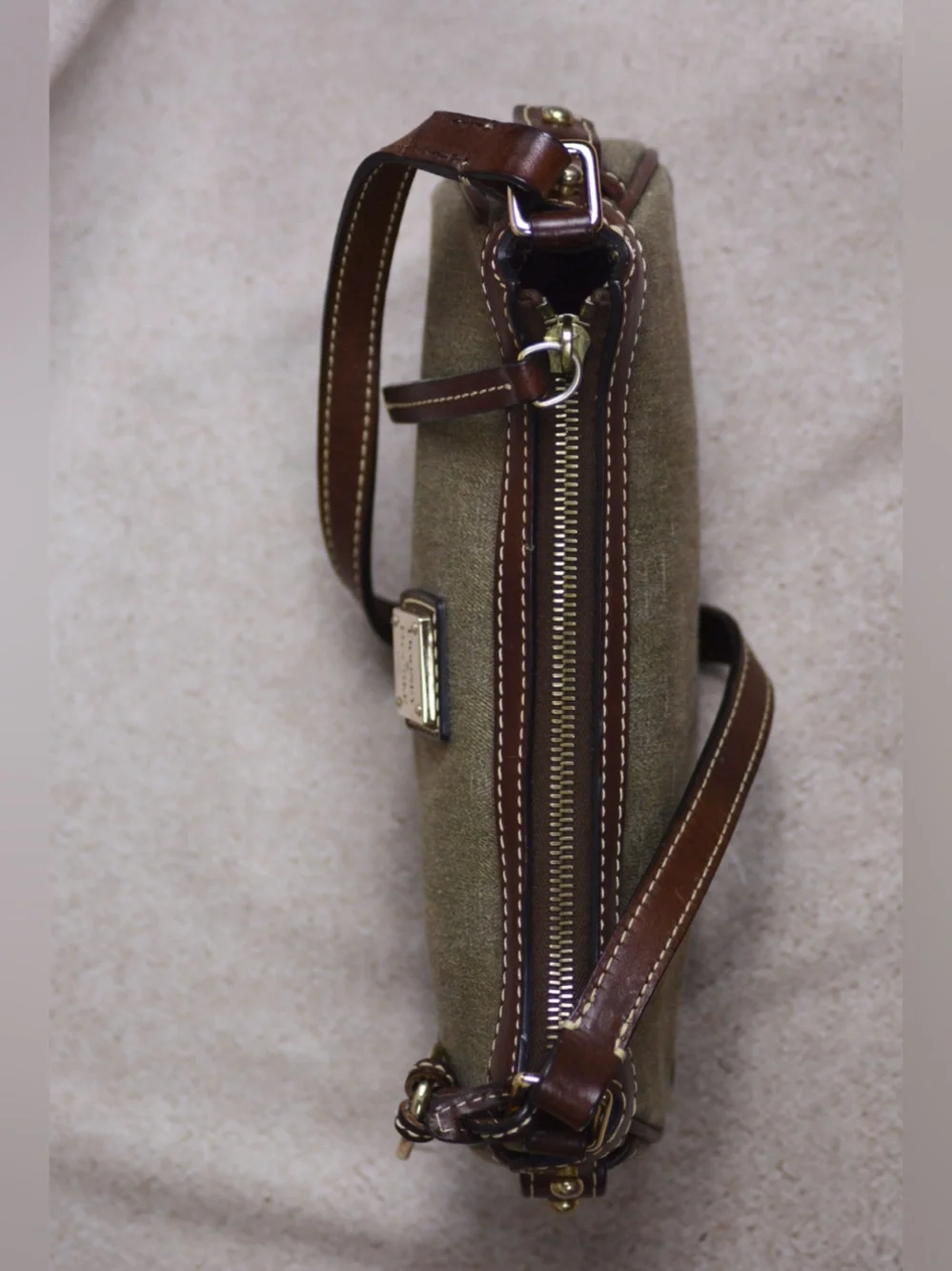 Dooney & Bourke Olive Shoulder Purse Italian Leather Trim